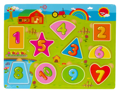 Puzzle Incastru din Lemn cu Cifre și Figuri Geometrice | image