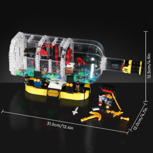 Corabie de Pirați în Sticlă cu LED – Set de Construcție Creativ pentru Copii, 852 piese