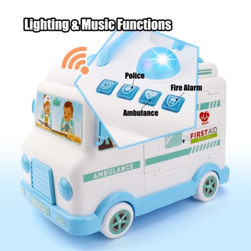 Ambulanță de jucărie cu trusă medicală pentru copii