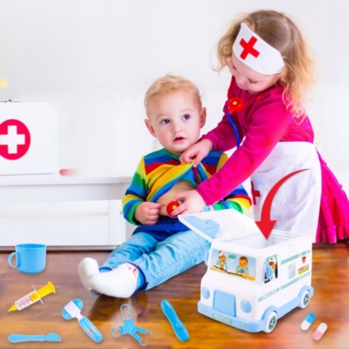 Ambulanță de jucărie cu trusă medicală pentru copii