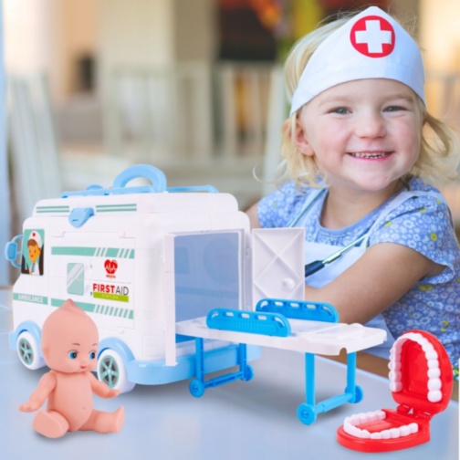 Ambulanță de jucărie cu trusă medicală pentru copii