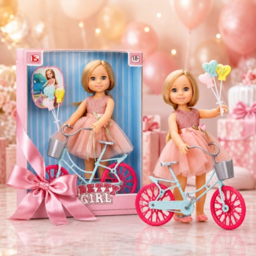 Păpușă cu Bicicletă și Accesorii pentru Fetițe