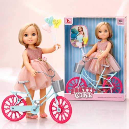 Păpușă cu Bicicletă și Accesorii pentru Fetițe