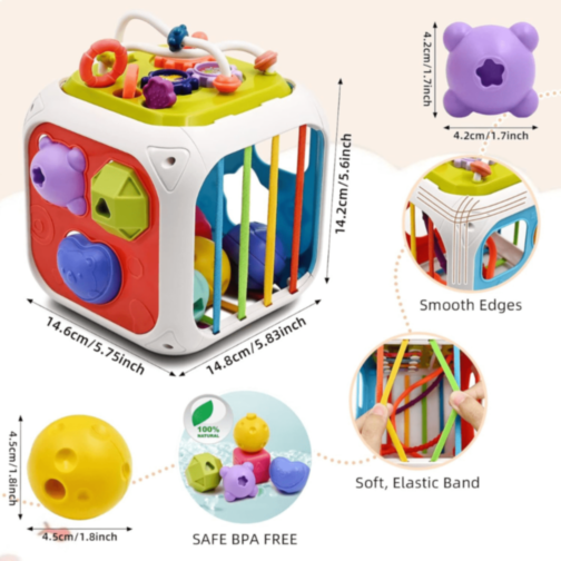 Cub educativ 7 în 1 cu forme, pian și labirint 
