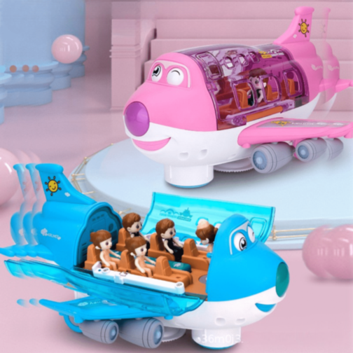 Avion Interactiv cu Lumină, Muzică și 3 Omuleți (culoare aleatorie)