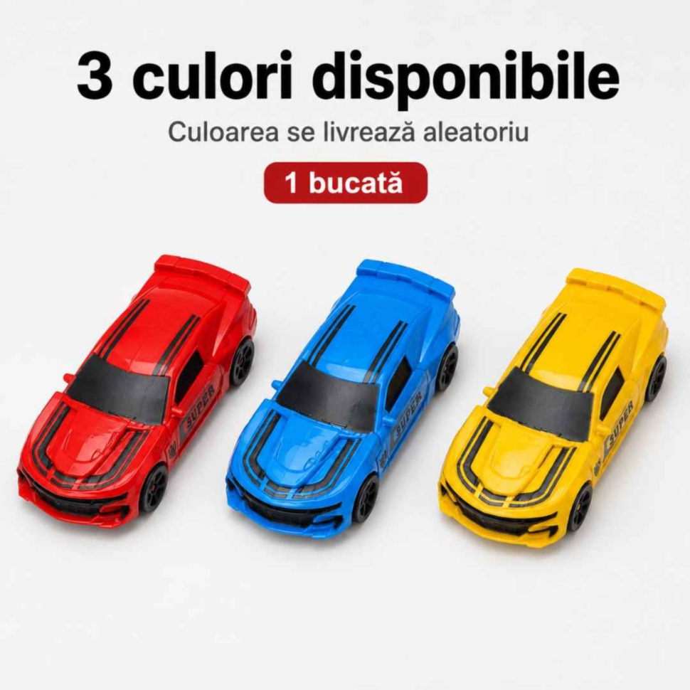Cele trei culori ale mașinii transformabile în robot, roșu, albastru și galben