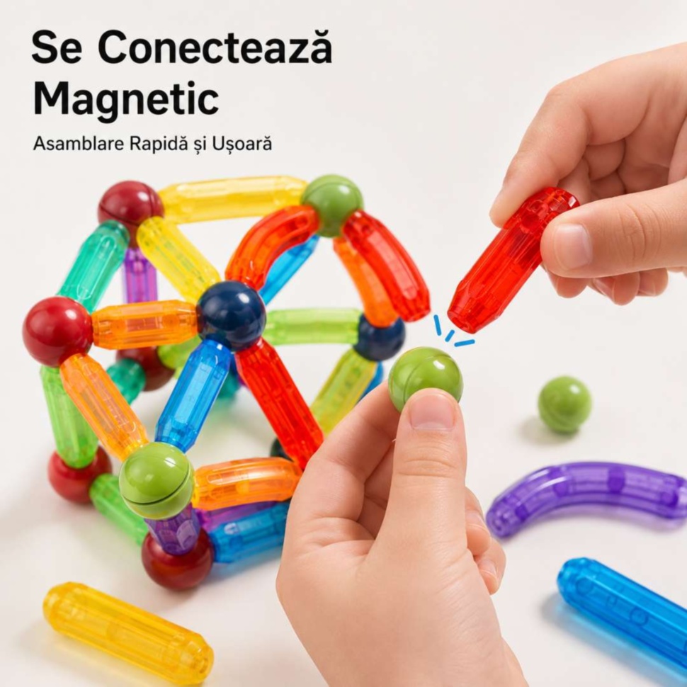 Barele și bilele se conectează magnetic rapid și ușor