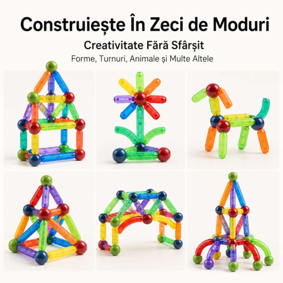 Modele creative care pot fi construite cu setul magnetic
