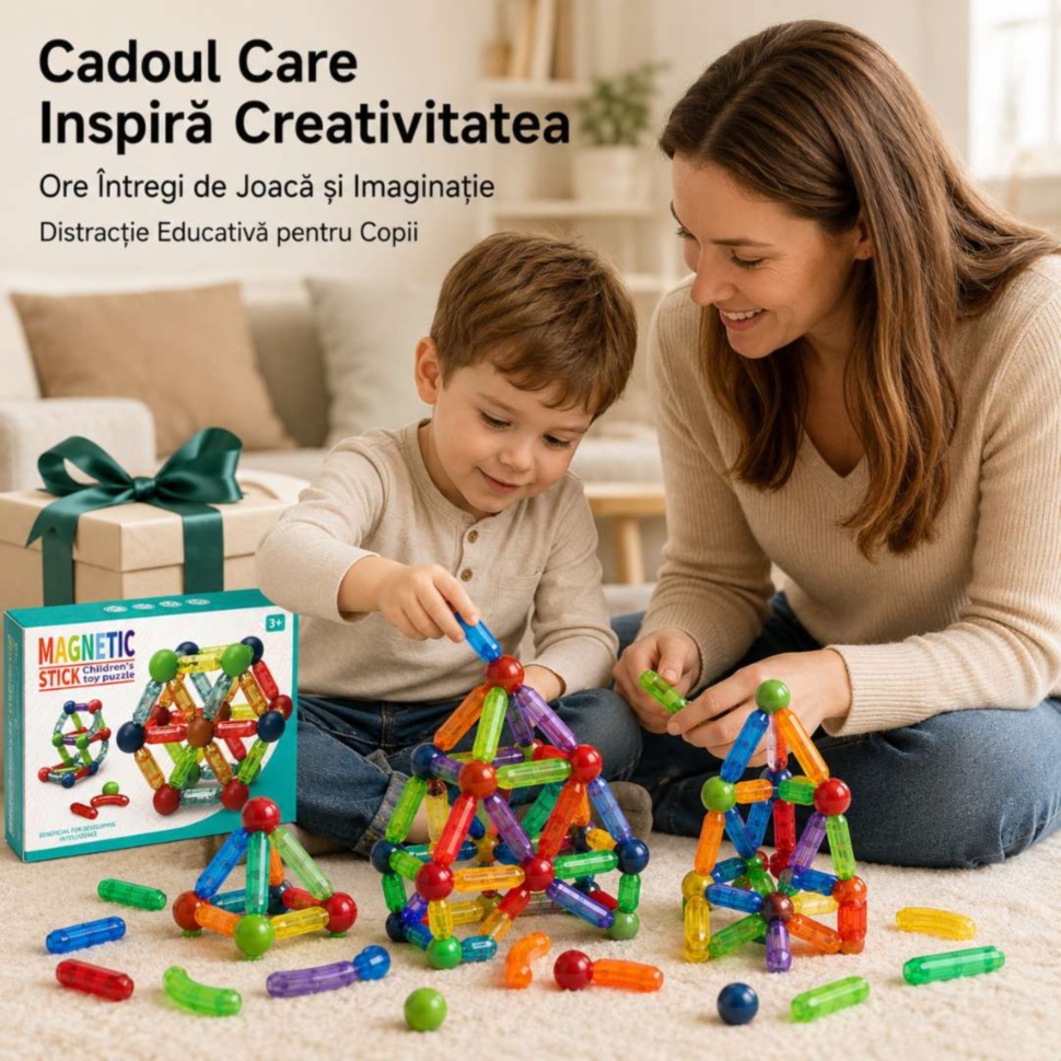Cadou educativ pentru copii cu set magnetic de construcție