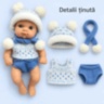 Păpușă bebeluș realistă de 20 cm cu hăinuțe tricotate
