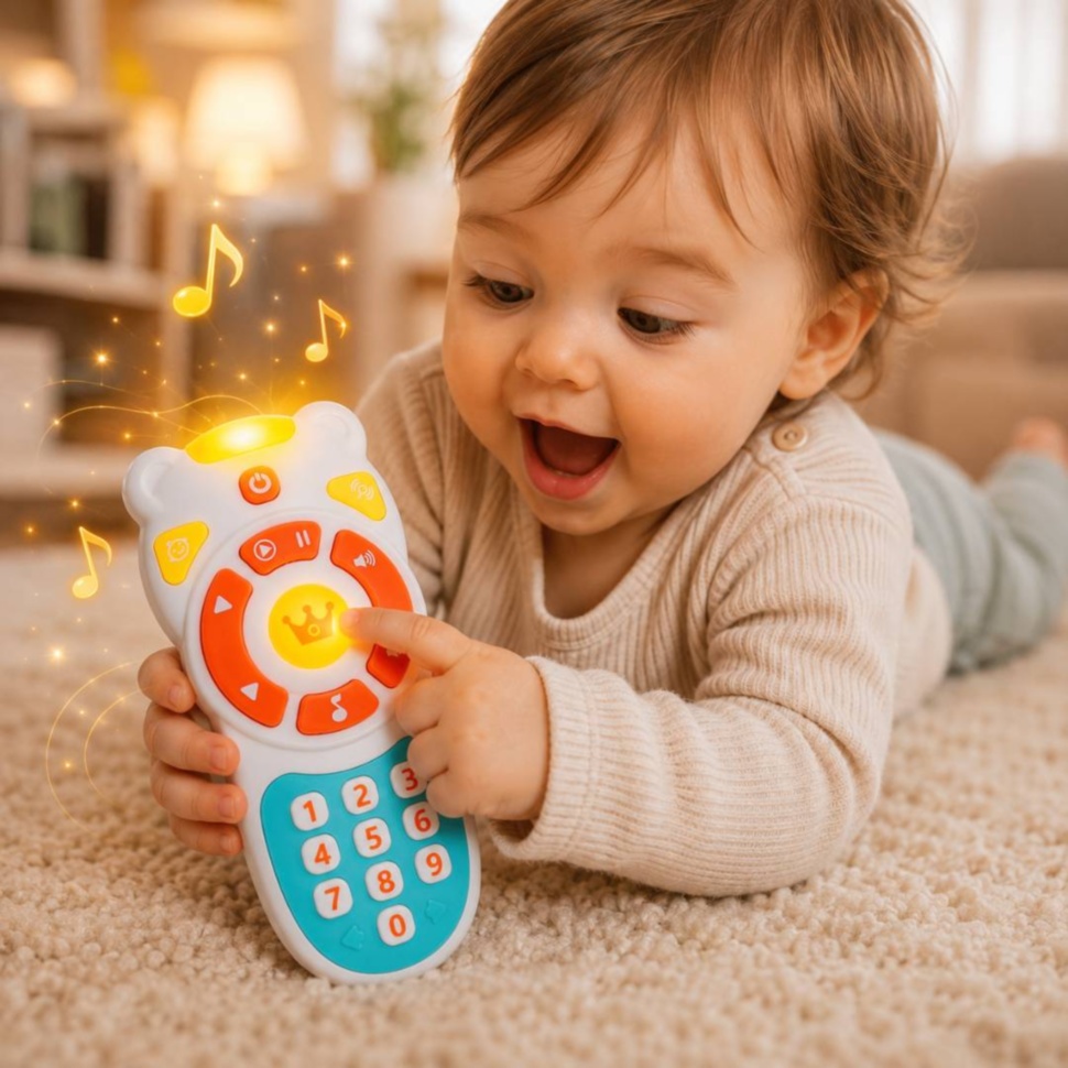 Telecomandă muzicală pentru bebeluși cu lumini, sunete și butoane tactile