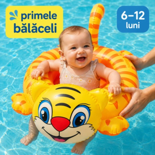 Colac gonflabil bebeluși cu scaun, model tigru