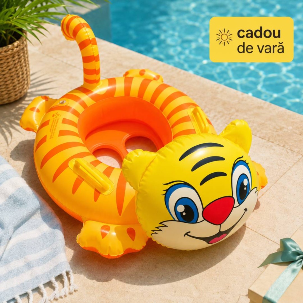 Colac gonflabil model tigru pentru bebeluși lângă piscină