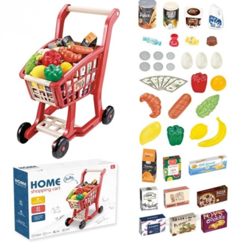 Cărucior de Cumpărături pentru Copii cu Accesorii Supermarket (roșu)