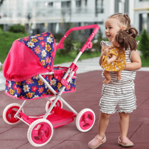 Cărucior de Jucărie pentru Păpuși cu Model Floral 