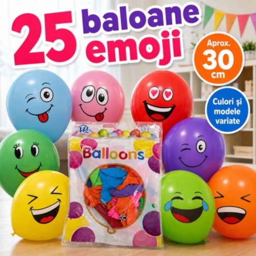 Set 25 de baloane colorate cu fețe emoji