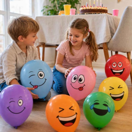 Set 25 de baloane colorate cu fețe emoji