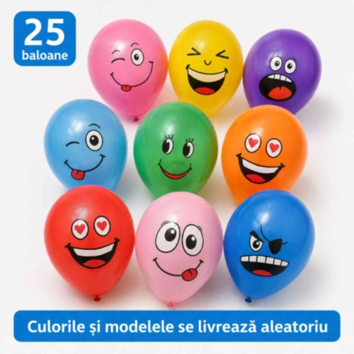 Set 25 de baloane colorate cu fețe emoji