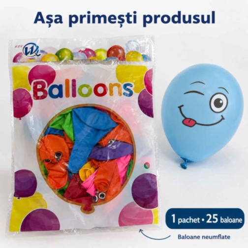 Set 25 de baloane colorate cu fețe emoji