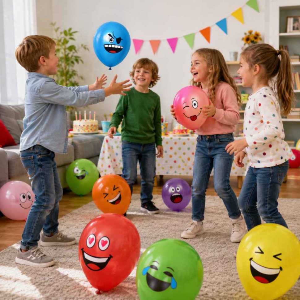 Petrecere pentru copii decorată cu baloane emoji din latex