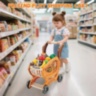 Cărucior cumpărături copii cu alimente și accesorii supermarket