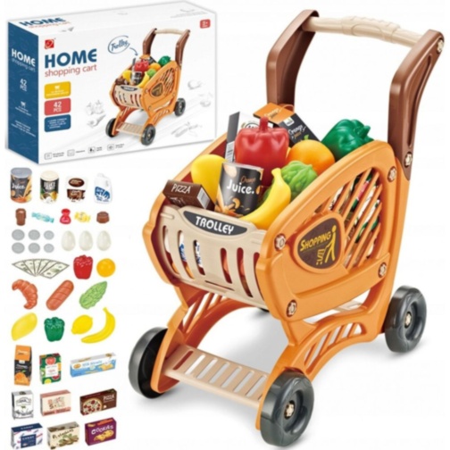 Cărucior cumpărături copii cu alimente și accesorii supermarket