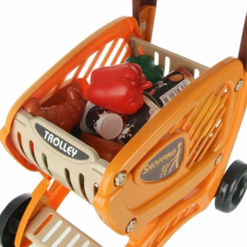 Cărucior cumpărături copii cu alimente și accesorii supermarket