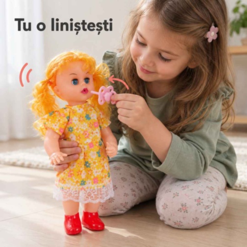 Păpușă cu suzetă și sunete de plâns, 33 cm