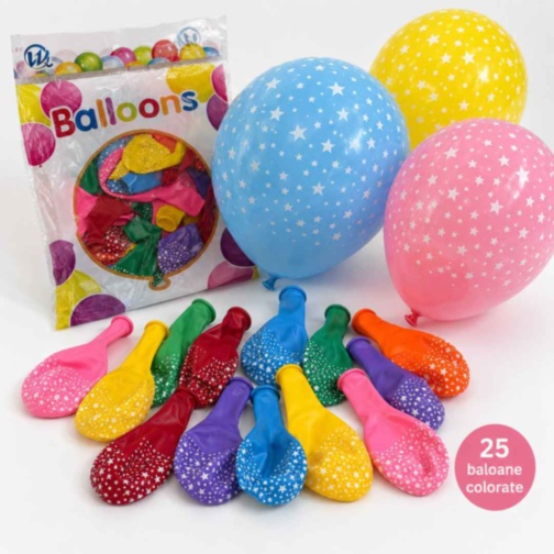Set 25 de baloane colorate cu model steluțe