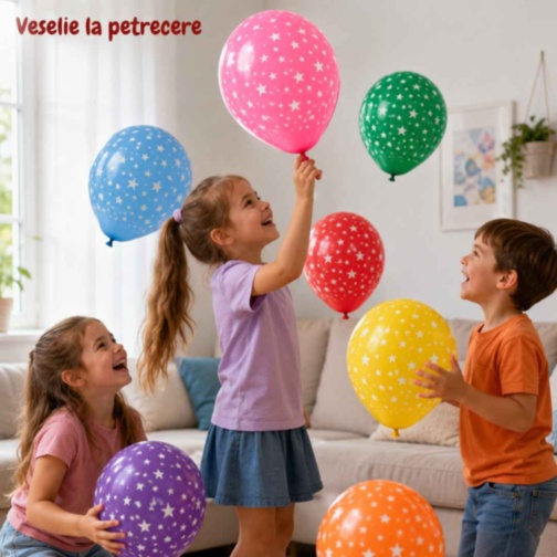 Set 25 de baloane colorate cu model steluțe