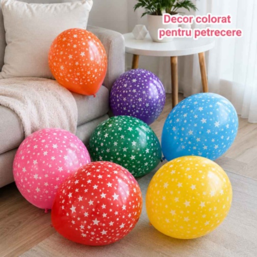 Set 25 de baloane colorate cu model steluțe