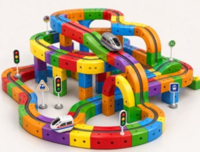 Set de construcție Cube Track cu două trenulețe electrice | image