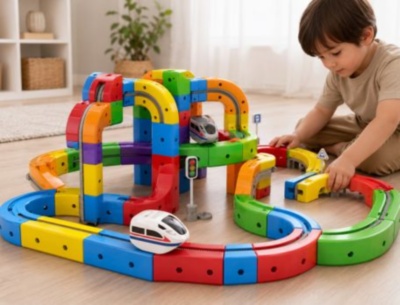 Set de construcție Cube Track cu două trenulețe electrice | image