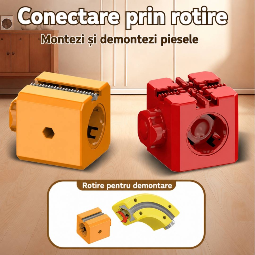 Conectare prin rotire la piesele Cube Track pentru montare și demontare