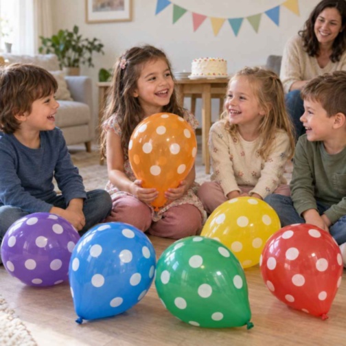 Set de 25 de baloane colorate cu buline albe