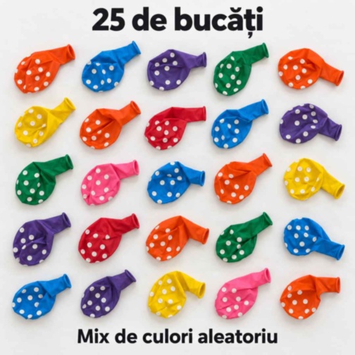 Set de 25 de baloane colorate cu buline albe