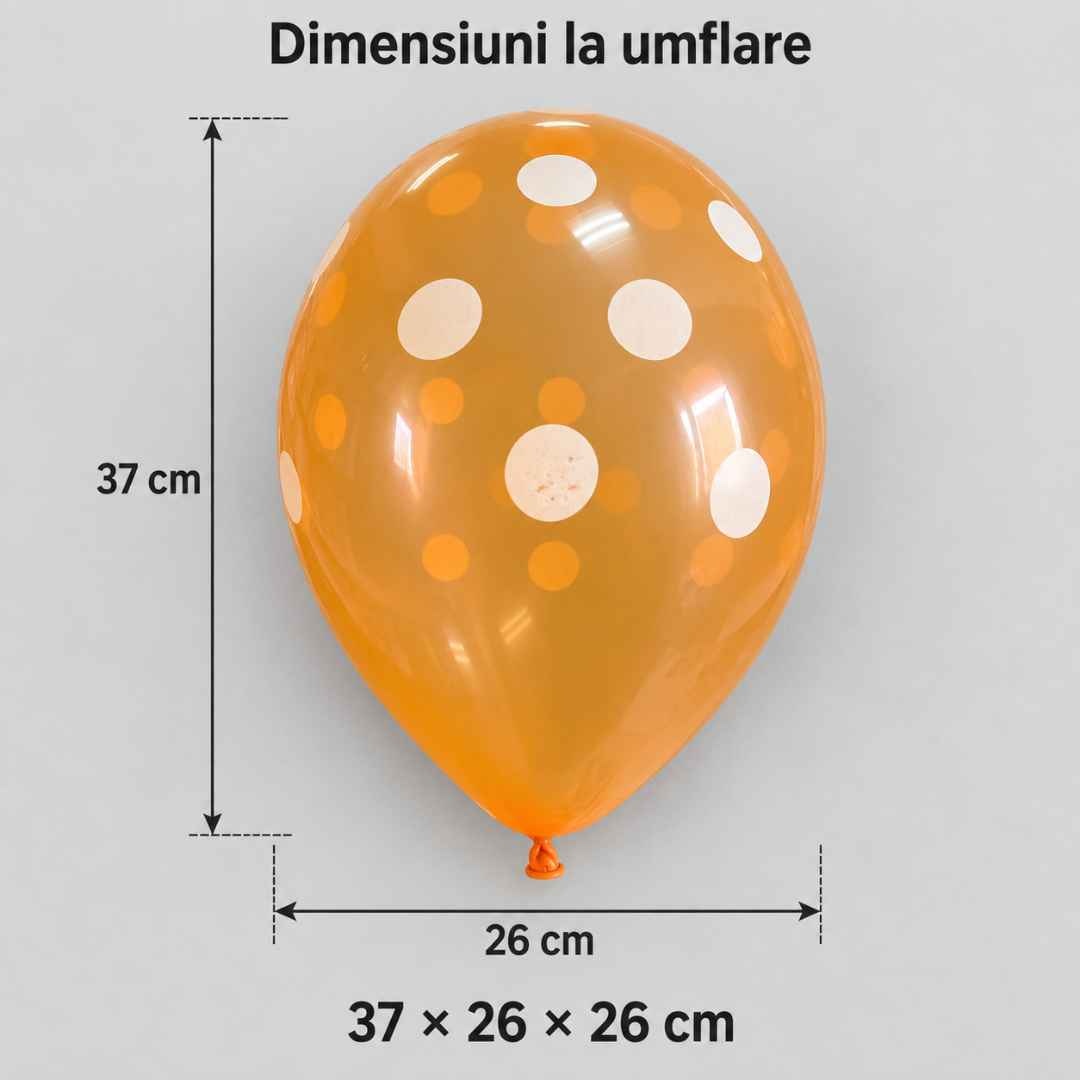 Dimensiunile balonului umflat: 37 cm înălțime, 26 cm lățime, dimensiuni totale 37 × 26 × 26 cm