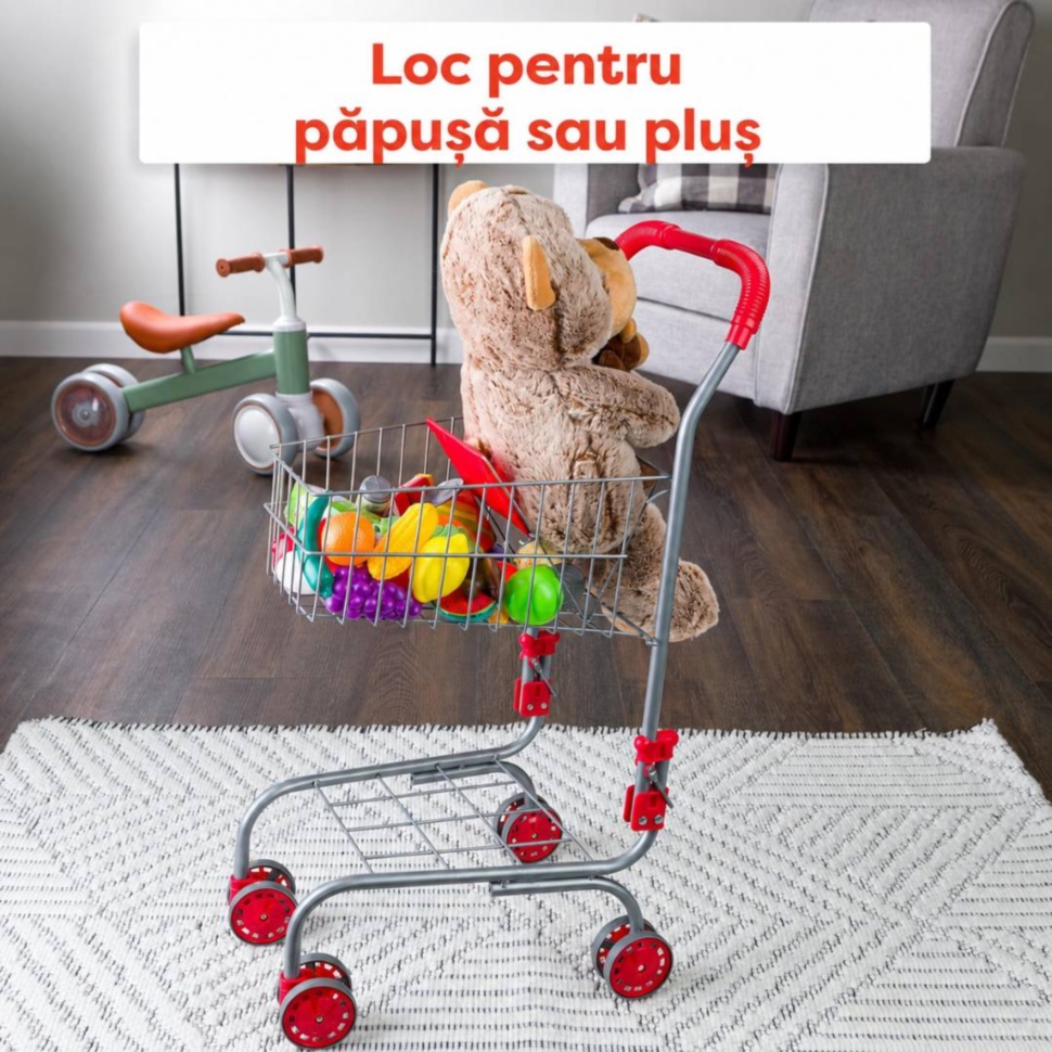 Cărucior de cumpărături pentru copii cu loc pentru păpușă sau pluș
