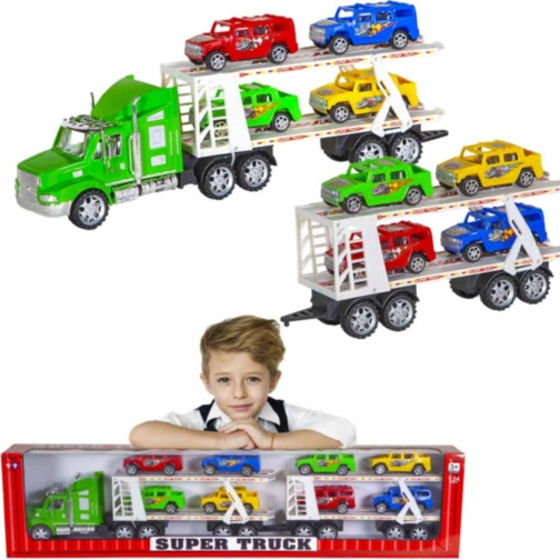 Mega Camion cu Trailer și 8 Mașinuțe, 83cm