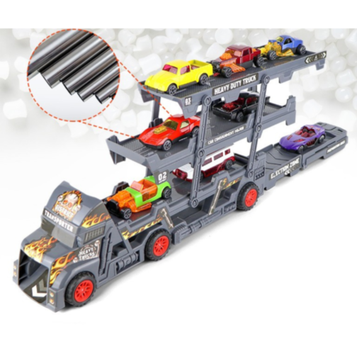 Camion Transportor cu 8 Mașinuțe Metalice și Lansator