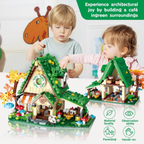 Set de Construit Coffee House – Căsuță de Cafea cu Lumină LED și 2 Figurine, 608 piese