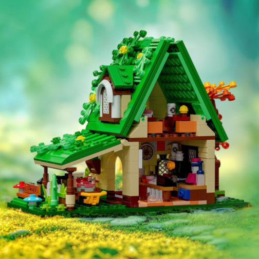 Set de Construit Coffee House – Căsuță de Cafea cu Lumină LED și 2 Figurine, 608 piese