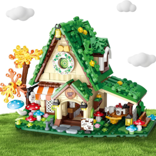 Set de Construit Coffee House – Căsuță de Cafea cu Lumină LED și 2 Figurine, 608 piese
