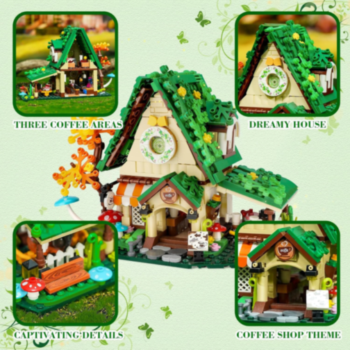 Set de Construit Coffee House – Căsuță de Cafea cu Lumină LED și 2 Figurine, 608 piese