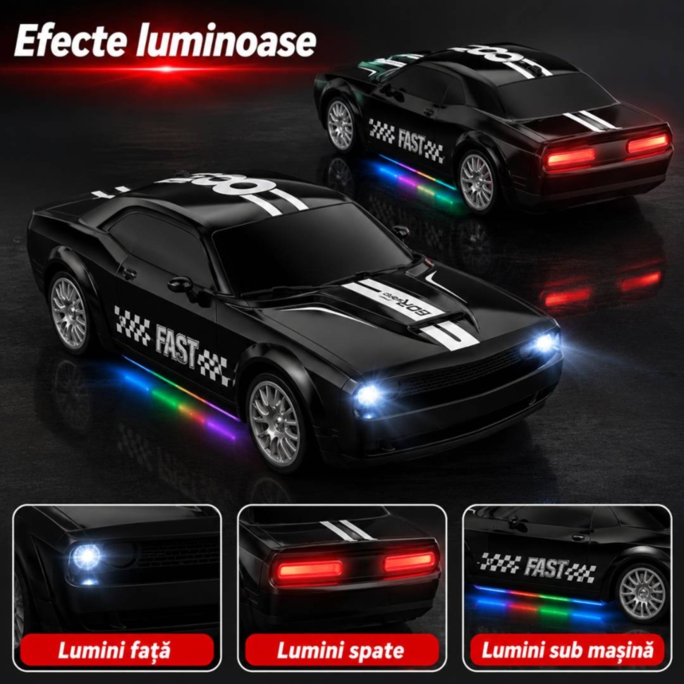 Lumini față, spate și sub mașină la mașinuța RC