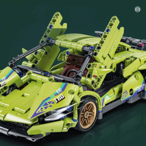 Mașină Supercar Mecanică Verde cu Funcție Pull-Back, Set de 470 Piese  