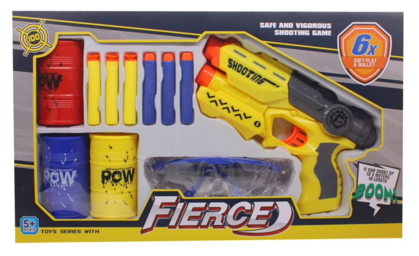 Pistol Blaster cu 6 Proiectile, Ochelari și 3 Conserve Țintă