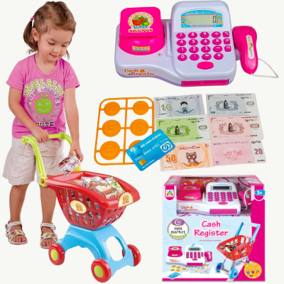 Set de joacă supermarket cu casă de marcat, coș și accesorii | image