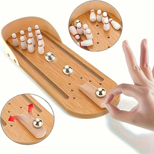 Bowling de Masă din Lemn – Joc Interactiv pentru Copii și Familie