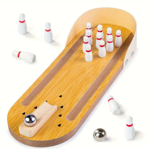 Bowling de Masă din Lemn – Joc Interactiv pentru Copii și Familie